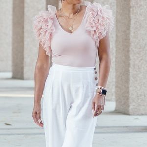 Soft Pink Ruffle Sleeve Bodysuit SM